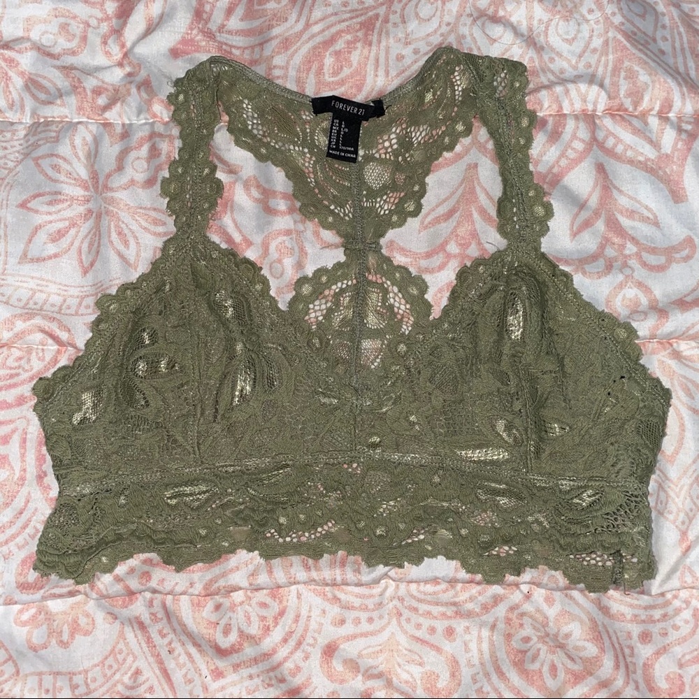 Sage green lace bralette